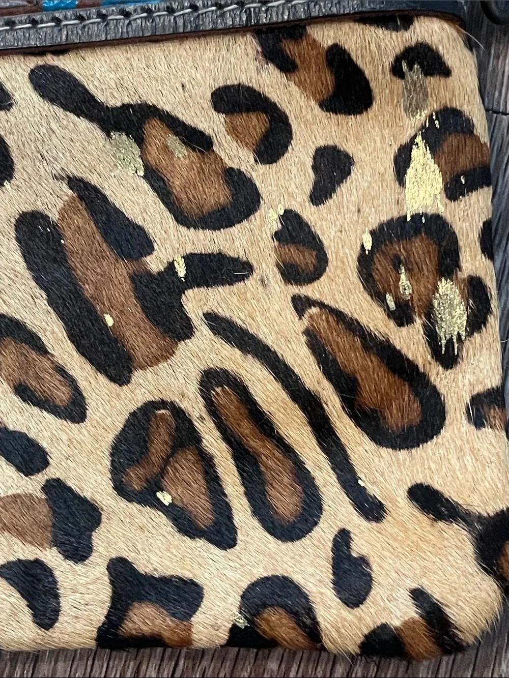 Myra Bag Leopard Print Wristlet Clutch with Turquoise Tooled Trim